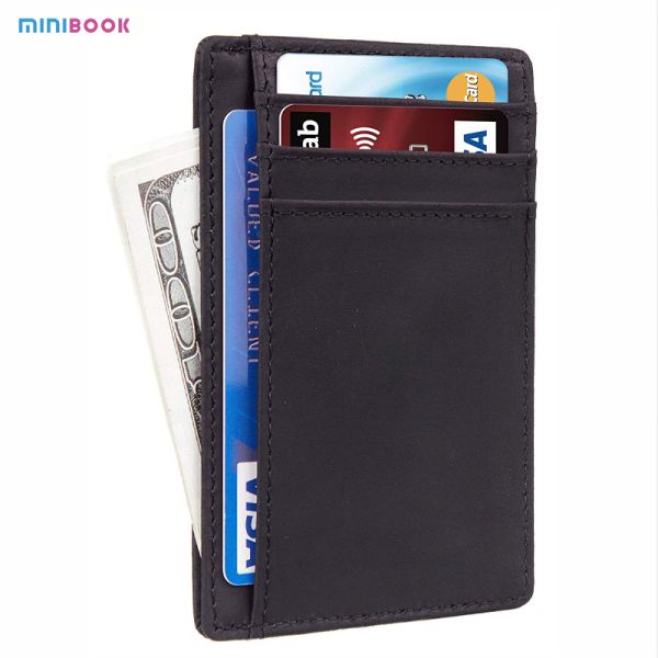 RFID Blocking Front Pocket Minimalist Carbon Cowhide Leather Business SD Card Holder Wallets For Men