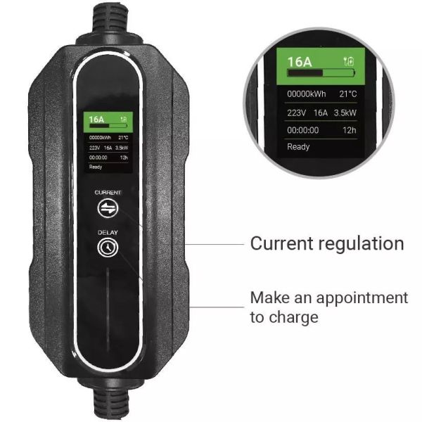 Quality EU Mode 2 OEM 3.5kw 16A EVSE Level 2 Type 2 EV Charger Portable With Screen for sale
