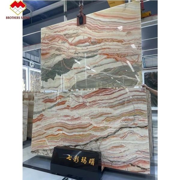 Quality Competitive Onyx Stone Veneer Book Match Colorful Onyx Flooring Tile Backlit Rainbow for sale