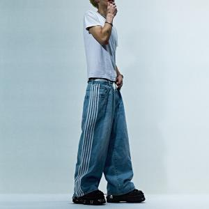 China Clothing Manufacturers Custom High Quality Blank Acid Wash Stacked Jean Denim Stacked Sweatpants Straight Leg With Stripe on sale