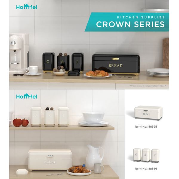 Square Kitchen Storage Bread Containers Crown Series Metal Bread Bin Set For Tea Can And Coffee Can