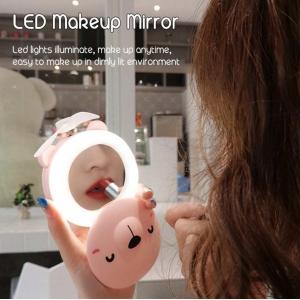Carton USB rechargeable pig bear mini fan LED light cosmetic make up mirror LED
