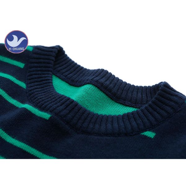 Irregular Stripes Boys Knit Pullover Sweater Crew Neck Double Layer Warm