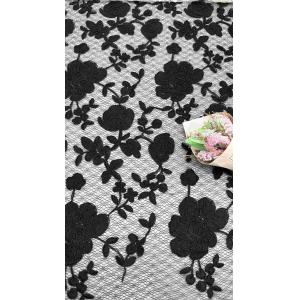Wholesale Black Corded Floral Pattern Embroidered Mesh Lace Fabric 129cm Width For Wedding Dresses from china suppliers