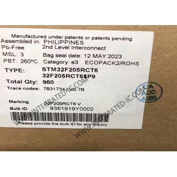 China ICs Chip STM32F205RCT6 ARM Microcontrollers - MCU 32BIT ARM Cortex M3 Connectivity 256kB on sale China ICs Chip STM32F205RCT6 ARM Microcontrollers - MCU 32BIT ARM Cortex M3 Connectivity 256kB on sale