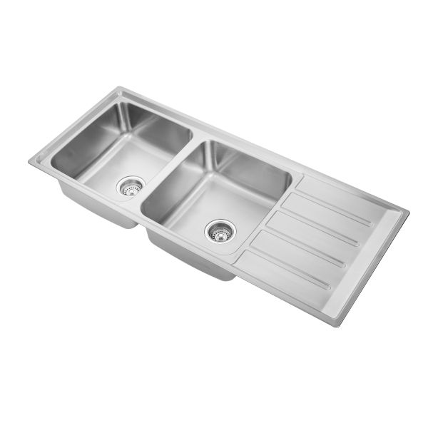 12050R Brushed Stainless Steel Top Mount Double Kitchen Sink With One Faucet