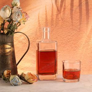 Custom Logo 750ml Extra Flint Clear Square Shape Glass Vodka Brandy Whisky