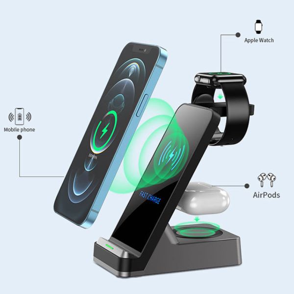 Portable Desktop Wireless Charger 3 In 1 Magnetic Wireless Charger AL ABS PC