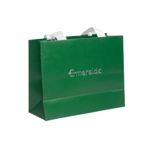 China Custom Printed Green Paper Euro Tote Bags With Silver Foil Stamping Logo For Apparel on sale