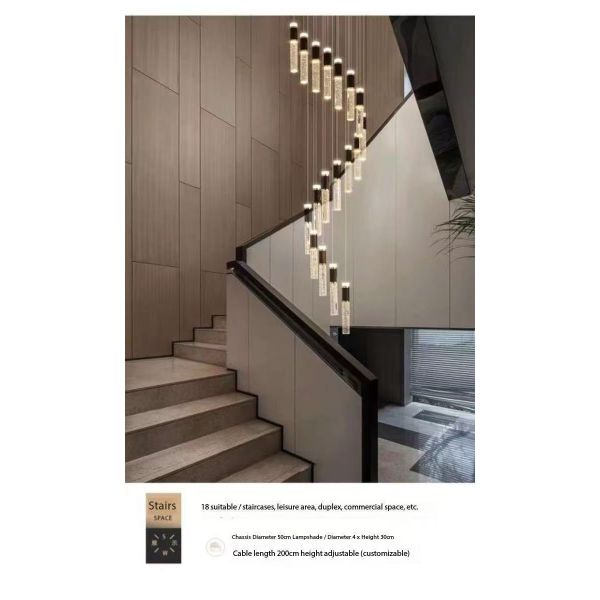 Beautiful Crystal Villa Rotating Staircase Pendant Light Modern Simple Hotel Living Room Duplex Chandelier Led Stair Light