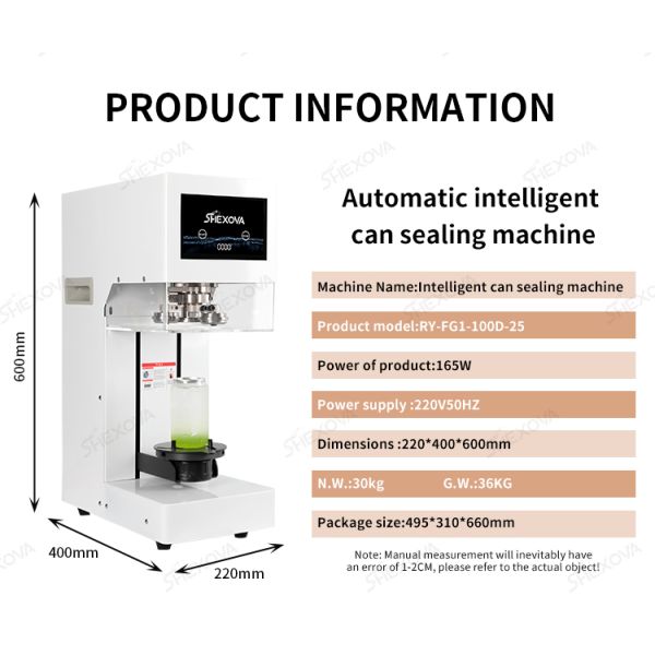 Close-up view of can sealing machine's stainless steel construction and sealing head