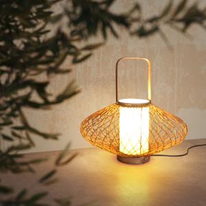 3500K Warm White Rattan Bamboo Table Lamp For Bedroom Switch Control