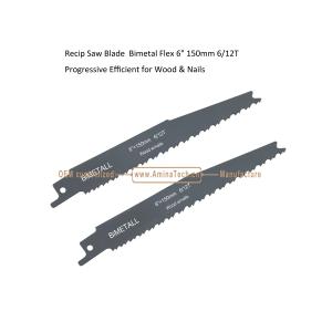 Recip Saw Blade Bimetal Flex 6" 150mm 6/12T Progressive Efficient for Wood &