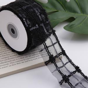 50mm Shinny Polyester Mesh Ribbon With Floral Jacquard Ribbon