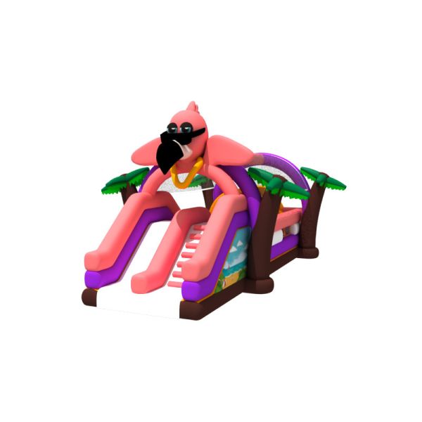 Trapaulin Flamingo Cartoon Theme Inflatable Obstacle Course Bouncer And Slide