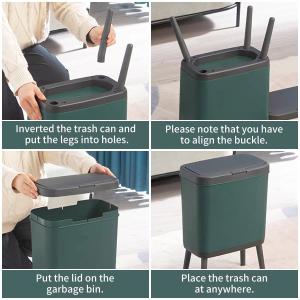 House Rectangular Push Type Plastic Trash Can with Lid Kitchen Trash Can with