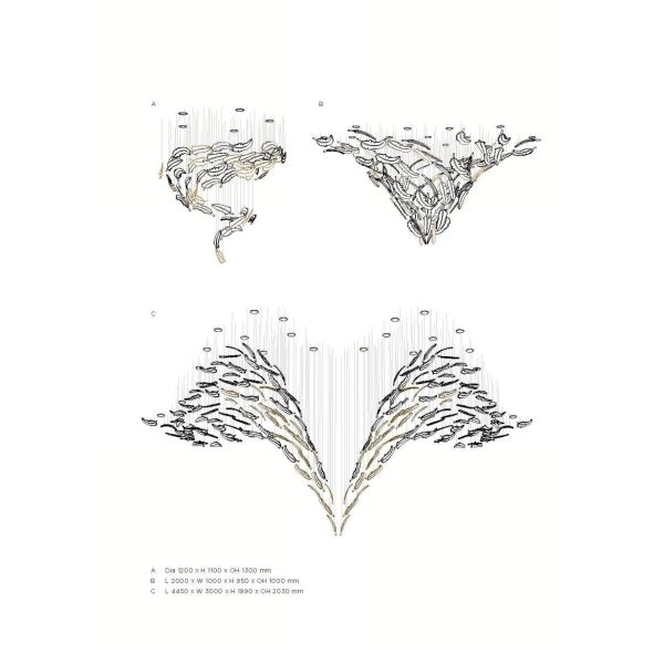 Customized Hotel Lobby Handmade Artistic Flying Feather Glass Pendant Lamp Chandelier