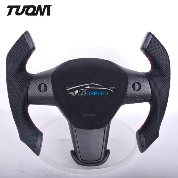 Matte Carbon Fiber Tesla Model 3 Model Y Steering Wheel Perforated Leather