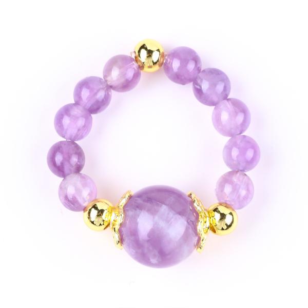 Handmade Unique 4MM Amethyst Crystal Gemstone Adjustable Elastic Ring For Daily
