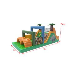 Jugle Theme Animal Rhino Inflatable Obstacle Course With Palm