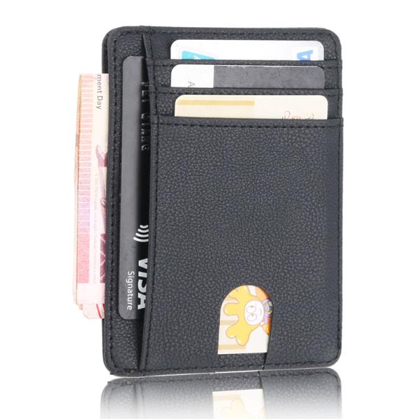 2024 Mens Pu Leather Credit Card Holder Rfid Blocking Wallet Slim Card Holder Solid Color