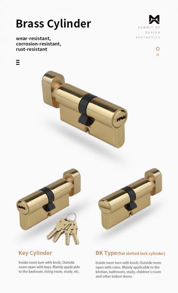 Luxury Brass Door Lock Set Modern Minimalist Door Handle 85mm 72mm Hole Distance