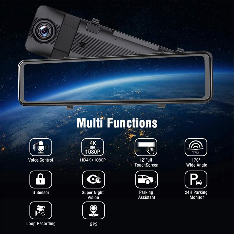 Waterproof 4K 11.26" Front And Back Dash Cam Voice Command IPS Screen