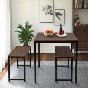 Brown Two Benches 3pcs Dining Room Table And Chair Set 29lbs Table Weight