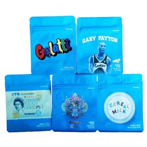 China Plastic Child Resistant Stand Up Pouch Biodegradable Flower Packaging Bags 3.5g Size on sale