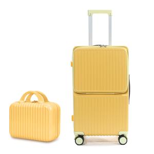China 2 pieces set Front-Open Pocket versatile travel luggage Laptop Trolley Carry-On Size (yellow, 20) | Luggage Supplier with Hidden Cup Holder PC suitcase hard shell luggage case on sale
