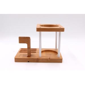 Multi Function Bamboo Wood Cellphone Stand , Tablet / Watch / Amazon Echo