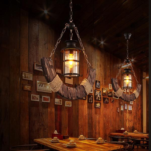 Industrial Wood Chandelier Creative Living Room Bar Dining Room Handing Lamp(WH-VP-217)