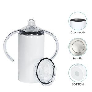 12oz Blank Stainless Steel Sublimation Tumblers Straight Sippy Cup With Straw