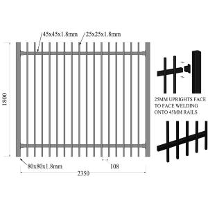 Interpon polyester caoted steel garrison fencing panels dimension 1800mm height