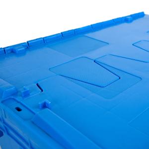 Warehouse Plastic Moving Crate with Attached Lid Customized Logo Blue Organizati