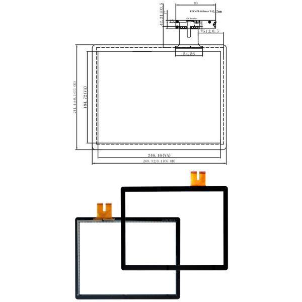 12 Inch Industrial Touch Screen / PCT Panel G + ITO Glass + FPC Structure
