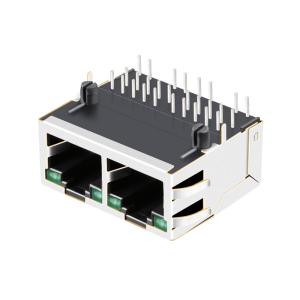 JGL-0001NL Low Profile 1x2 Port Gigabit 1000 BASE-T RJ45 Jack Tab Up GREEN/GREEN