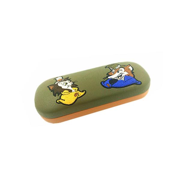 Fox Embroidery Covered Kids Eyeglass Case Clam Shell Style PU Kids Glasses Case