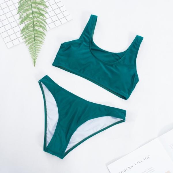 Solid color Scoop Neck Sport Top With High Waist Bikini