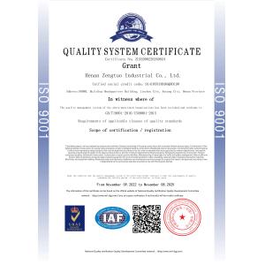 Henan Zengtuo Industrial Co., LTD Certifications