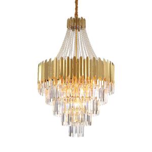 E12 Rustproof Modern Crystal Lobby Chandelier Brushed Gold Dining Room