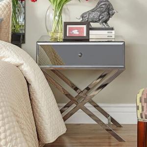 1 drawer silver mirrored nightstand X base end table corner table for bed room
