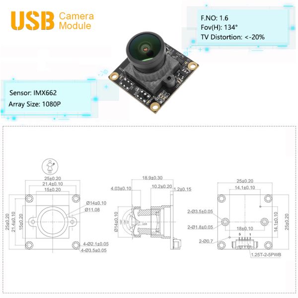 1080P USB2.0 5Pin IMX662 Sensor Camera Module