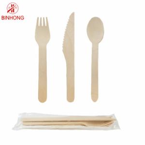 China Eco Friendly Wooden Disposable Biodegradable Cutlery Fork Knife Tissue 160mm on sale