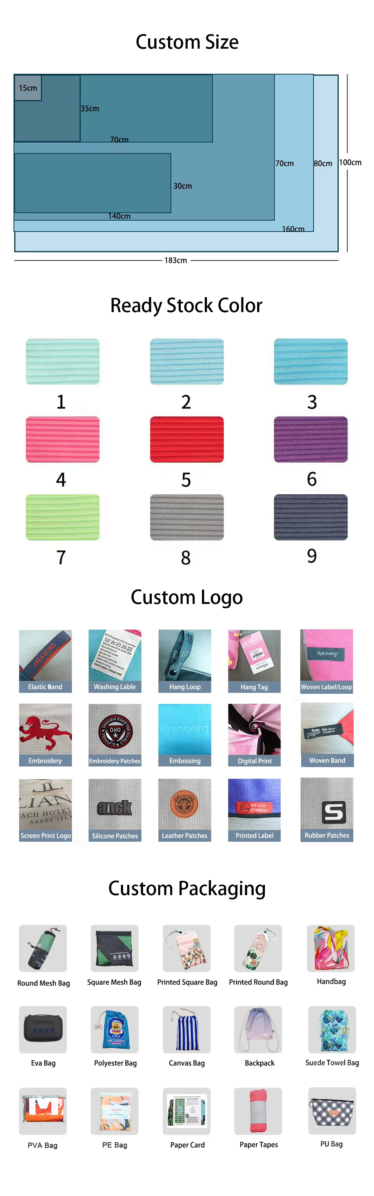 Thin and Antimicrobial Personalized Rainleaf Microfiber Towel for Fast Drying and Super Absorbent Sports and Camping