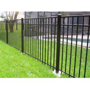 3 Rails Black Steel Fence , Residential Beautiful Metal Security Fencing