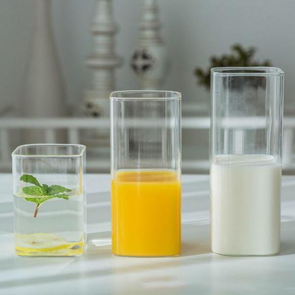 Square High Borosilicate Personalized Glass Cup 250ml 400ml for Breakfast Milk