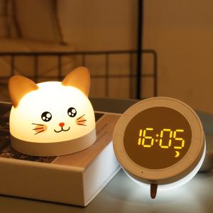 Wholesale Customized Cat Alarm Clock Silicone Night Light Lamp Rechargeable Touch Controls Multicolor Naughty from china suppliers