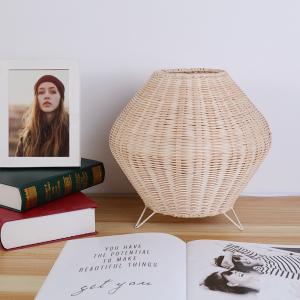 Retro Rattan Weaving Table Lamp Eye-Caring Handmade Bedside Lamp rattan table