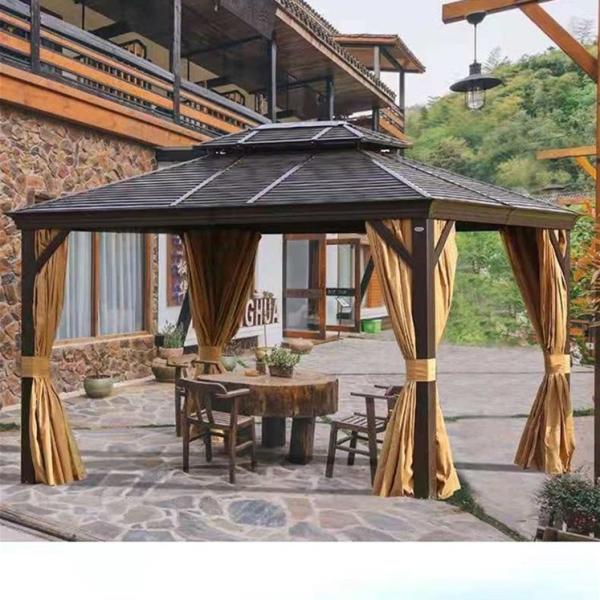 Outdoor Hardtop Gazebo outdoor metal hardtop patio gazebo with curtain and